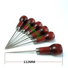 6 Pcs Wood Handle Craft Leather Awl Tool Pin Sewing Punching Hole Maker Puncher