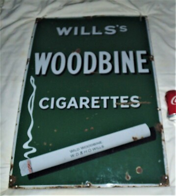ANTIQUE IRISH GREEN WILL'S WOODBINE CIGARETTE SMOKING TOBACCO PORCELAIN ART  SIGN
