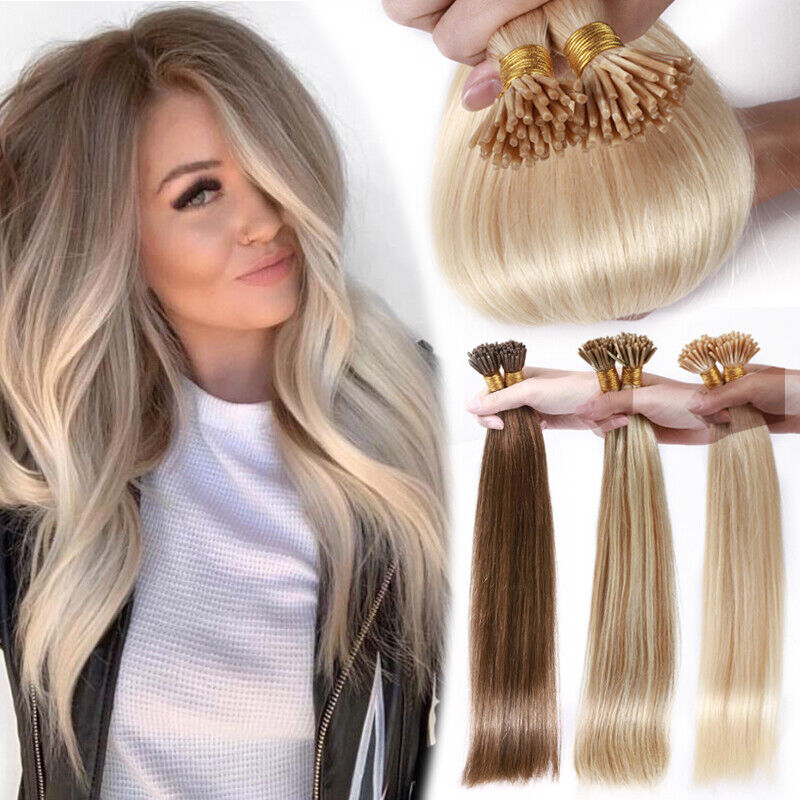 Pre Bonded Stick I Tip 100% Remy Human Hair Extensions Micro Ring Bead 16
