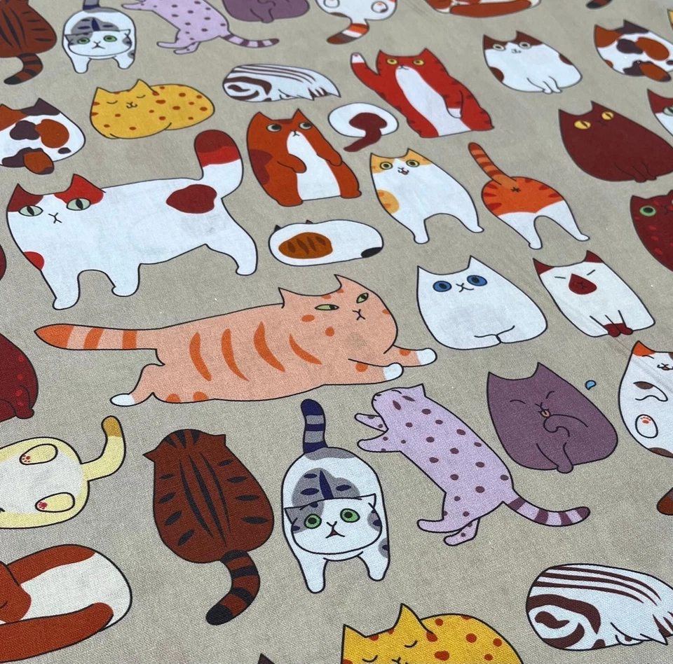 Stoff Meterware Baumwollstoff 50 cm Patchwork Lustige Spielende Katzen - Bild 4 von 4