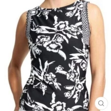 Athleta Molokai Rash Guard Cover Up Swim Tank Top Black White Print size small