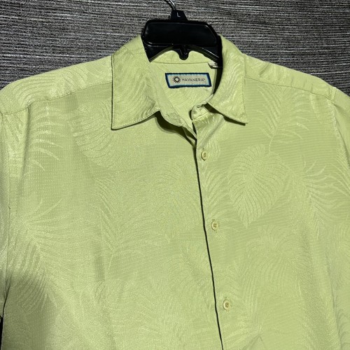 Havanera Hawaiian Camp Shirt Men's M Green Floral Short Sleeve Button Up - Picture 2 of 11