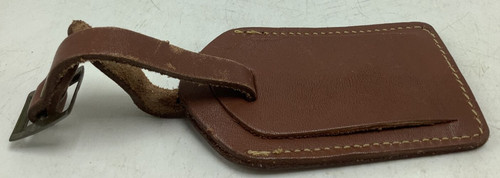 Vintage Brown Genuine Leather Luggage Bag Tag Snap Button w/Buckle Loop