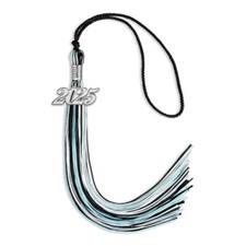 Endea Graduation Black/Light Blue/White Mixed Color Tassel with Silver Date Drop