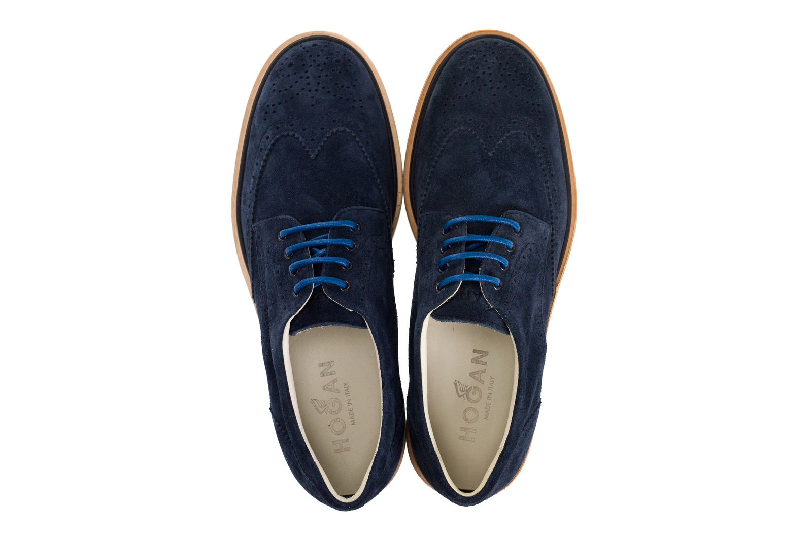 hogan uomo scarpe stringate brogue r217 route derby pelle scamosciata blu