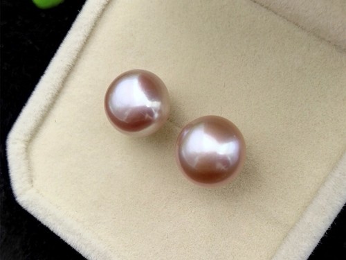Limited time promotion! AAA+ Real 8-9mm south sea purple pearl earrings 14k Gold - Picture 4 of 4