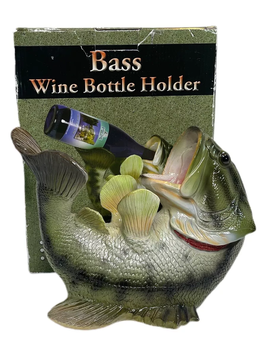 Bass Fish Wine Bottle Holder Detailed Art Bottle Holder Green and Black
