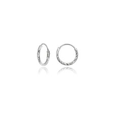 Sterling Silver Diamond-Cut Tiny Small Endless 10mm Round Unisex Hoop Earrings