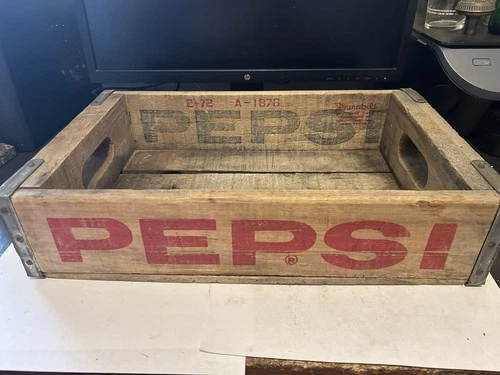 VINTAGE 18” PEPSI COLA 1972 LIMA OHIO SODA POP 24 BOTTLE DURABILT WOOD CRATE BOX