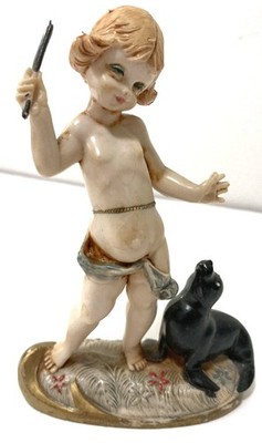 Early Fontinini Italy Depose Child with Seal Figurine 4.75'' Spider Mark Playful