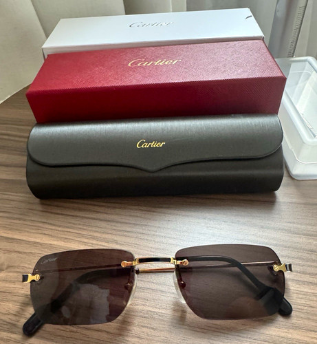 Cartier Sunglasses Gold Metal Frame Black Tinted Lens