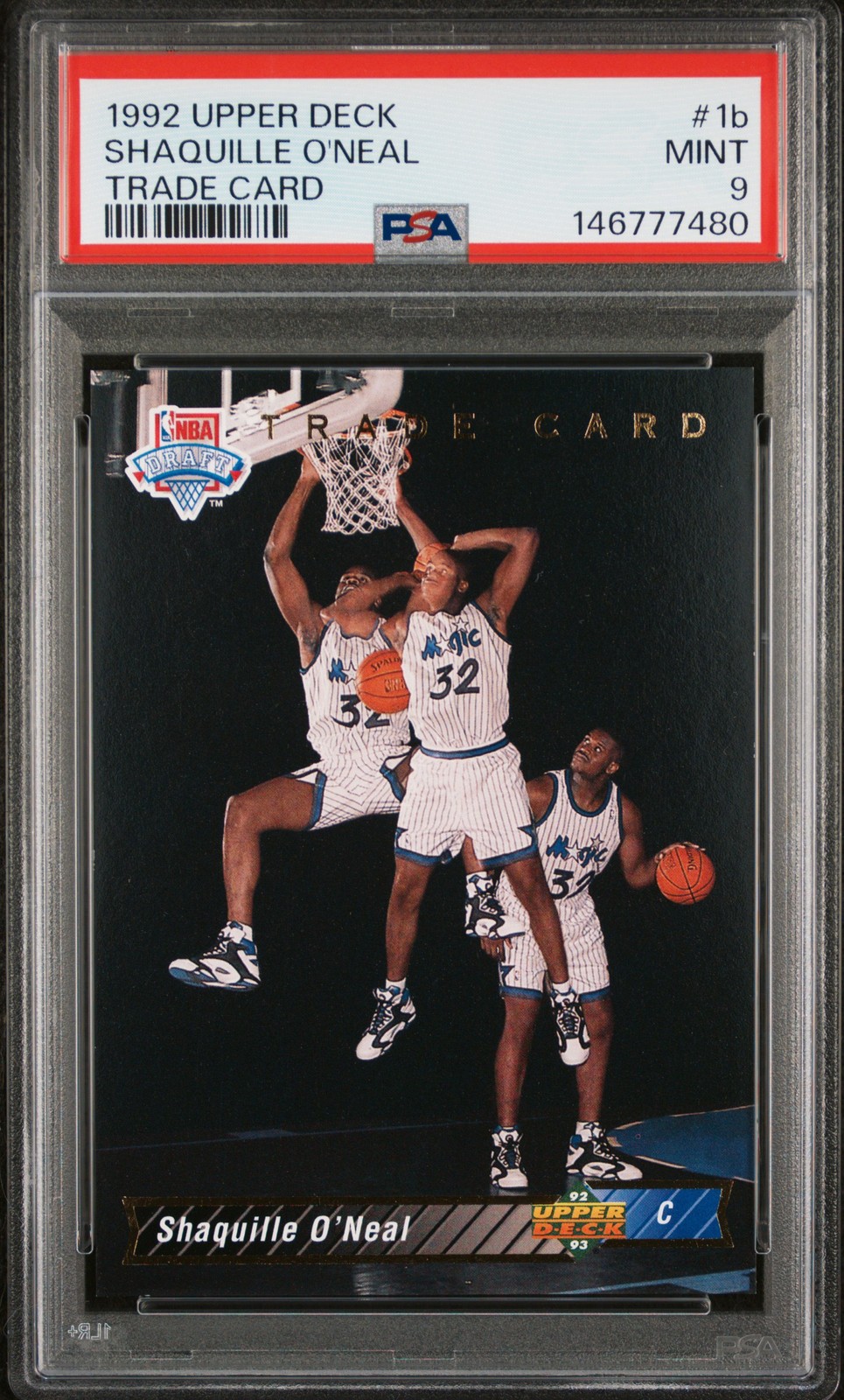 1992 UPPER DECK TRADE CARD #1B SHAQUILLE O'NEAL ROOKIE RC PSA 9
