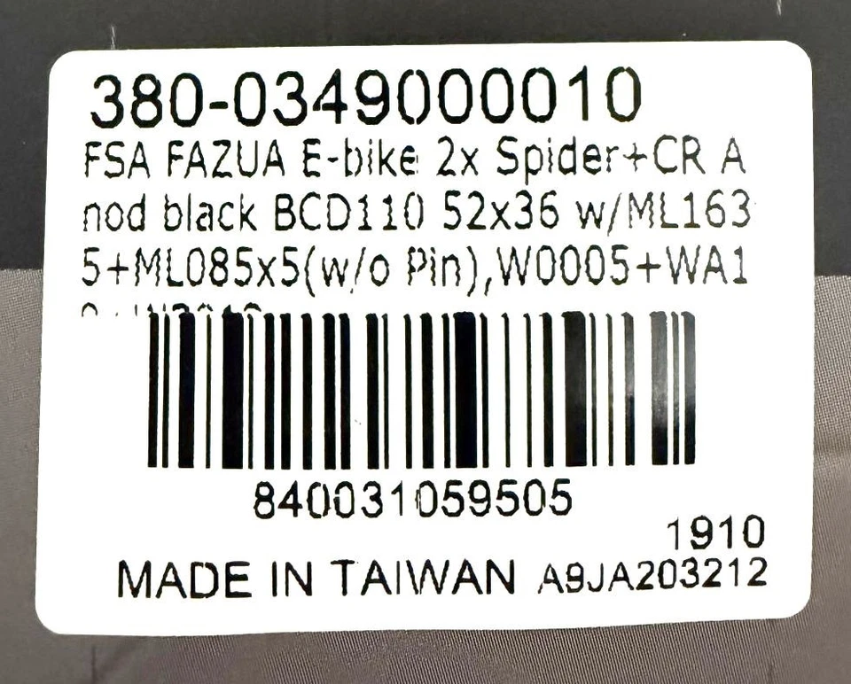 FSA FAZUA E-Bike Electric 2x Spider + CR 52 x 36T 110 BCD N11 Chainring New - Image 3 of 4