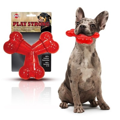 Play Strong Trident Bone - Durable TPR Long Lasting Dog Chew for Aggressive C...