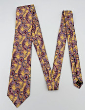 Robert Talbott Mens Neck Tie Yellow Purple Paisley 100% Silk USA Made Colorful