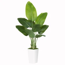Lifelike Bird of Paradise Artificial Plant 5ft Faux Banana Leaf Tree with Whi...