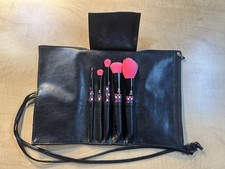 M da Check Me Out 5pc Makeup Brush Kit - Purple Pink Checkerboard Velvet Case