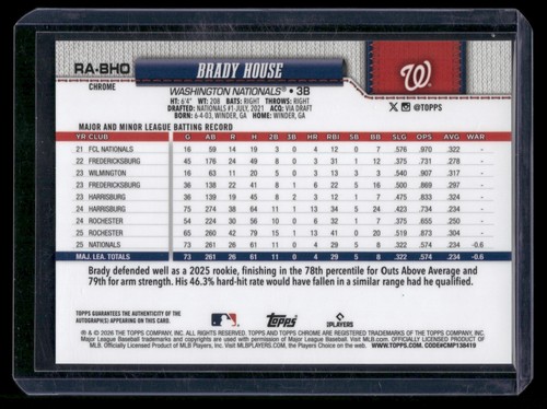 BRADY HOUSE 2026 TOPPS CHROME LOGOFRACTOR #RA-BHO ROOKIE AUTO RC ...