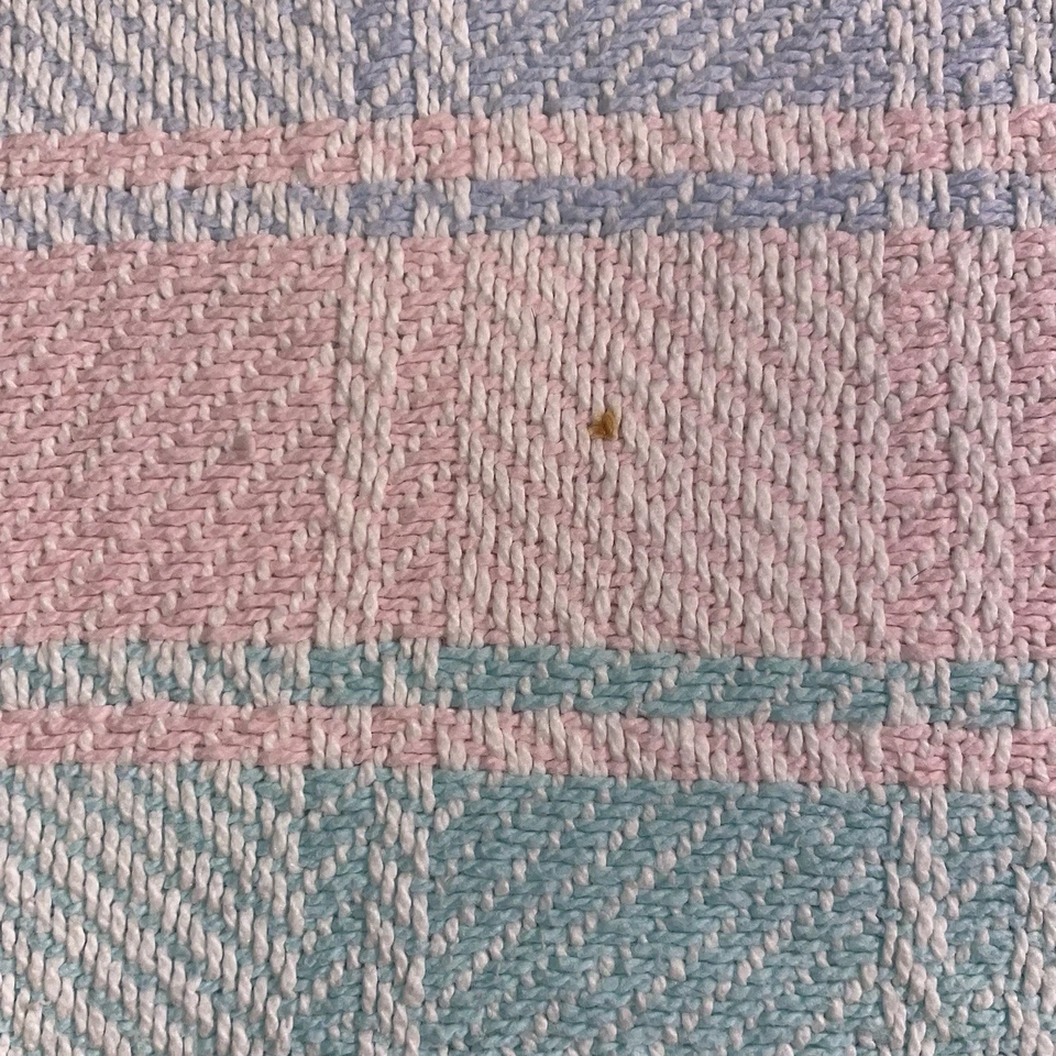 Manta bebé tejida 100 % algodón vintage azul amarillo rosa verde hecha en EE. UU. 50 x38 Foto 4 de 4