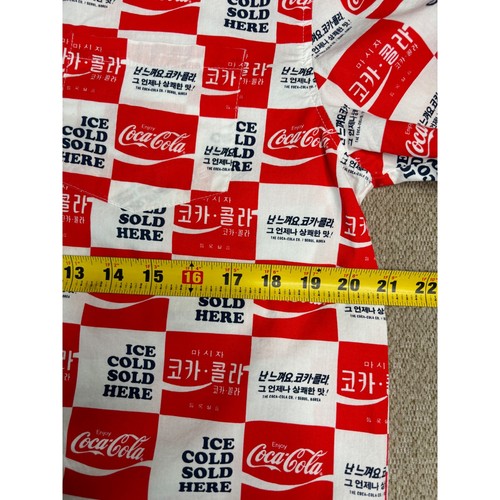 Coca Cola Mens Checkered Button Down Short Sleeve Shirt Graphic Print - Picture 4 of 7