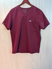 Figs Technical Collection Women's size M Maroon V Neck Scrub Top Short Sleeve