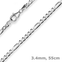 3,4Mm Figarokette Diamantiert Collier Halskette Aus 925 Silber Rhodiniert 55Cm
