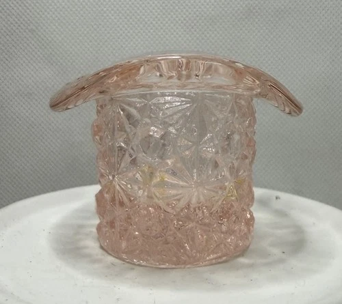 Vintage Fenton Glass Light Pink Top Hat Toothpick Holder Daisy & Button 1 5/8" T