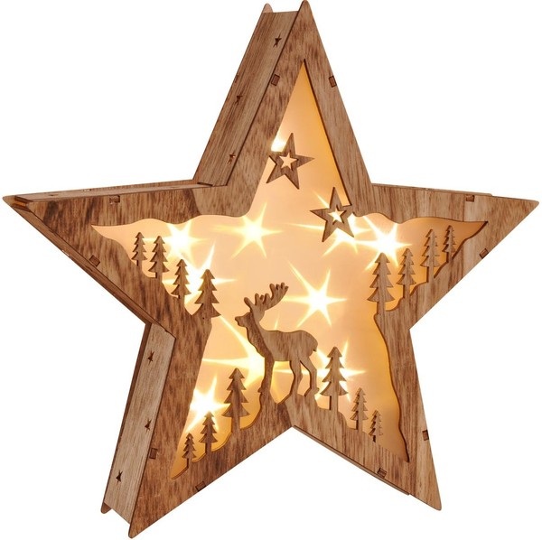 Led Weihnachtsdeko Holz Weihnachten Deko Beleuchtet Holzstern Warmweiß Hologramm-image