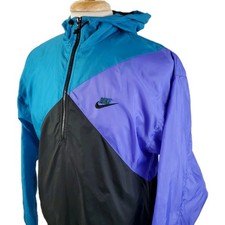 Vintage 90s Nike Pullover Nylon Windbreaker Medium 1/4 Zip Hooded, Gray Tag