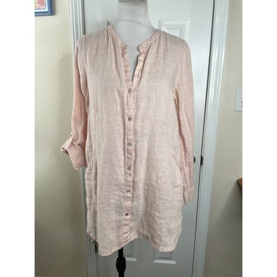 Sigrid Olsen 100% Linen Button Up Tunic Top Size MEDIUM Pink Lagenlook Roll Tab