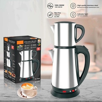 Elektrischer türkischer Teekocher, Set 1L, 2L, Edelstahl Wasserkocher für Zuhause