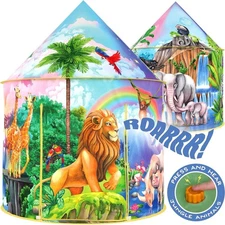 W&O Jungle Adventure Pop-Up Play Tent with Animal Sounds – Kids Indoor/Outdoor