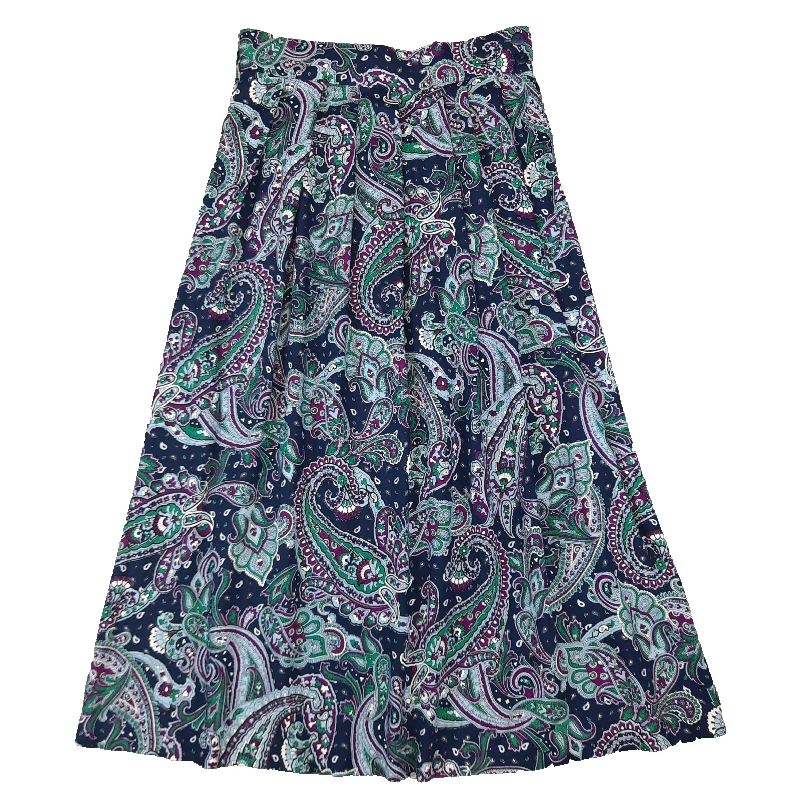 Vintage Paisley Pleated Skirt Womens 8 Purple Blue Midi 90s Academia Preppy Boho