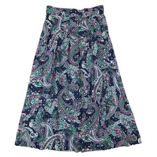 Vtg Paisley Pleated Midi Skirt Womens 8 Purple Blue 90s Academia Preppy Boho