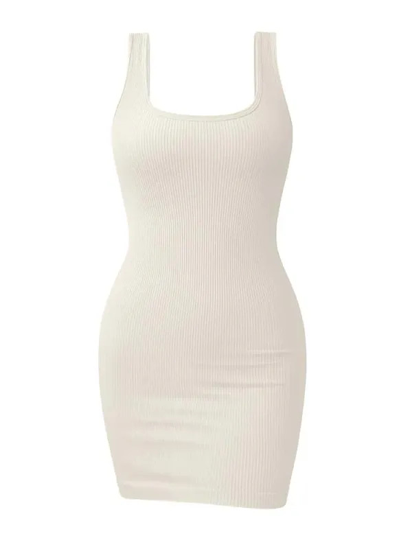 Womens Ribbed Summer Sleeveless Tank Top Dresses Basic Bodycon Mini Fit Dress