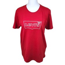 Levi's Red Embroidery Logo T-Shirt Short Sleeve Crew Neck Cotton Tee Size S
