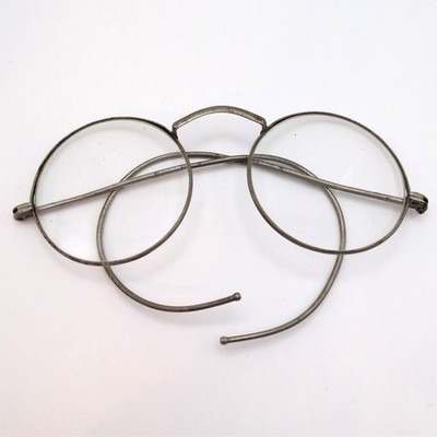 Antique Willson Spectacles Wire Frame Round Safety Glasses Silver Tone Metal