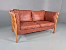 Vintage Stouby 2 Seat Sofa Reddy Brown Leather Beech Ends Retro EB10509 M2SS
