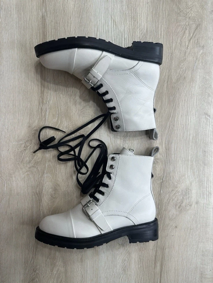 Nuevo sin caja AllSaints Mujer Zapatos Botas Blancas Cuero Donita EE. UU. 7M (EU 37)(UK 4) Foto 2 de 4