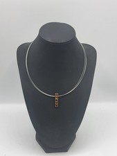 ZX - Collier Torque Argent Pendentif Barre Pierres Ambre Vintage