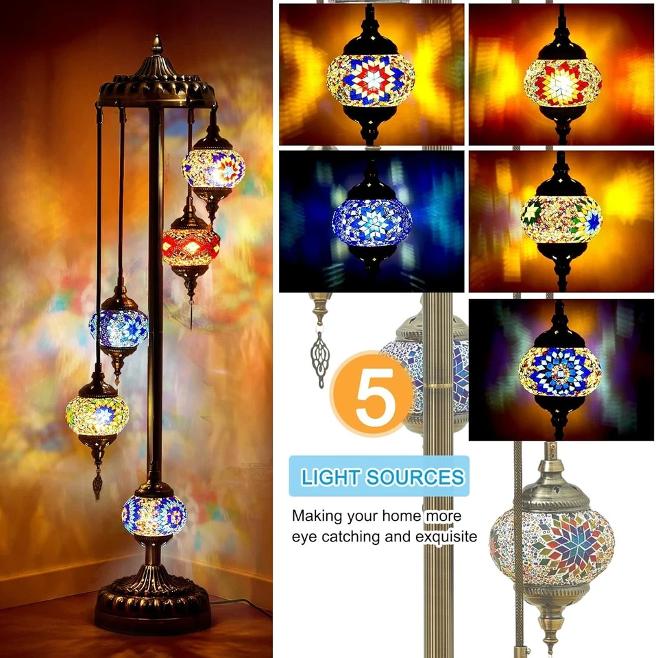 Hortsun Lámpara Turca Lámpara de Pie Marroquí Hecha a Mano Globo Salón Iluminación de Piso Bo Foto 3 de 4