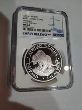 Somalia 2023 100 Shillings 1oz Silver African Wildlife Leopard NGC MS69 First...