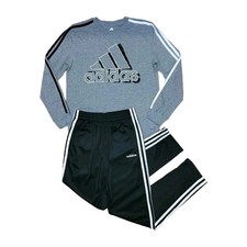 Adidas Youth Large 14-16 Long Sleeve Logo Tee  3-Stripe Track Pants Outfit