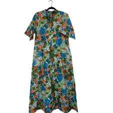 Vintage Janet Lynn Featherlite Womens Robe Housedress Small Blue Floral Quilted