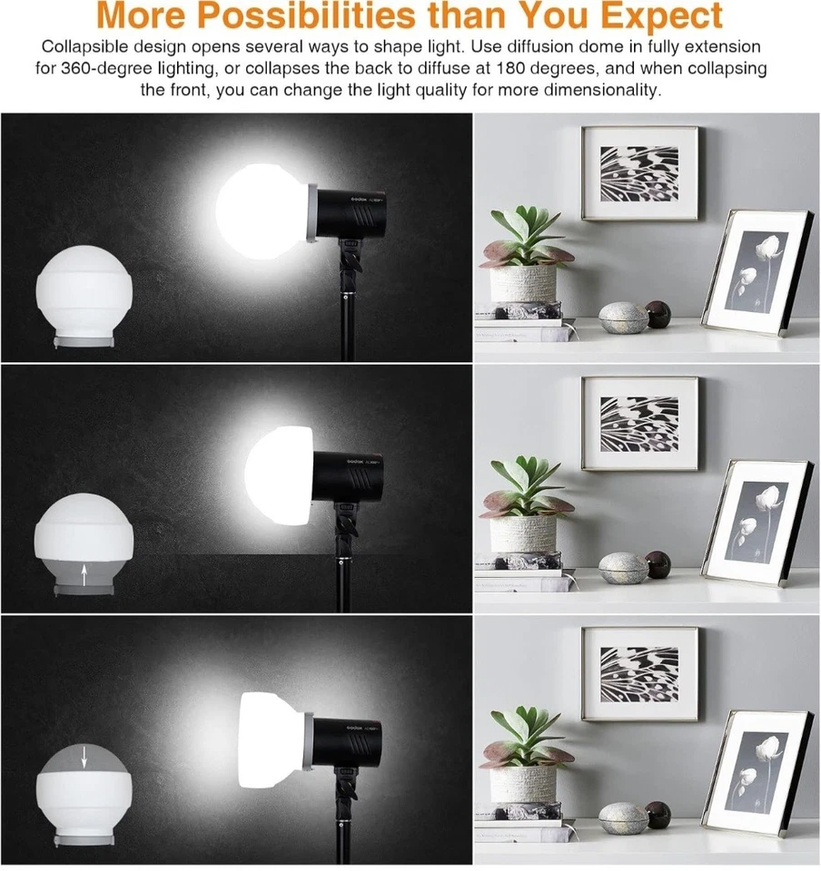 Godox ML-CD15 Diffuser Dome Kit 3 Adapter Ring For Camera Flash Speedlite Light  - Image 2 of 4