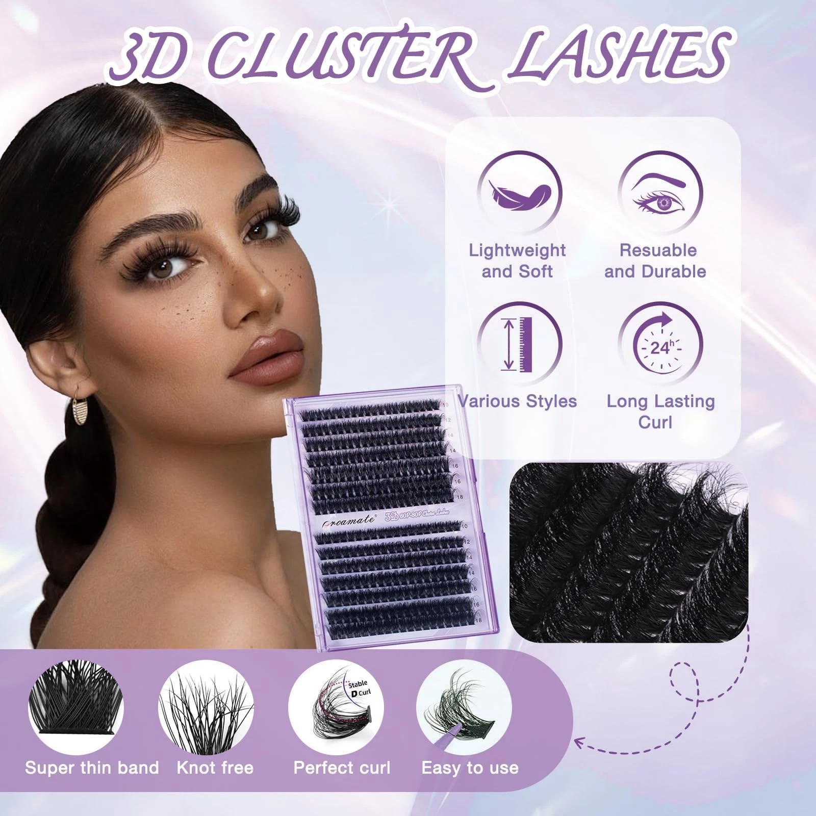 proamate Cluster Lashes Individual 1 count (Pack of 1), Black image 3