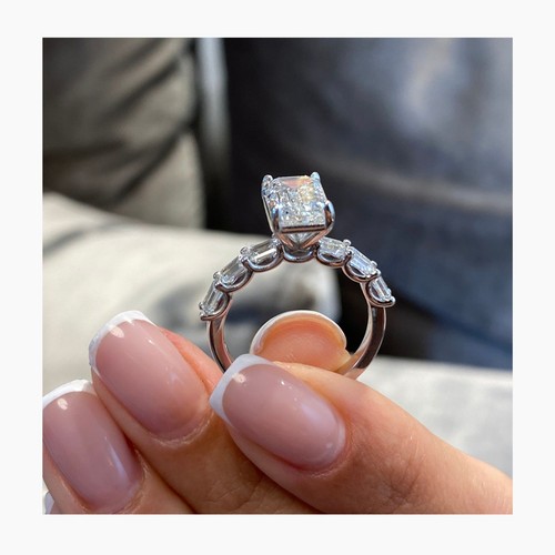 Diamond Emerald Ring & Band F VS1 IGI Certified 5.5Ct Labcreated 14K White Gold - Picture 6 of 15