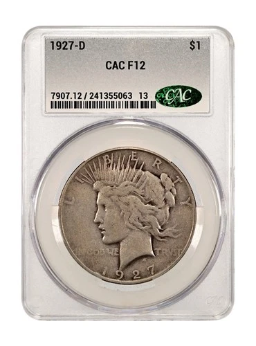 1927-D Peace Dollar CACG CAC Fine 12 F12