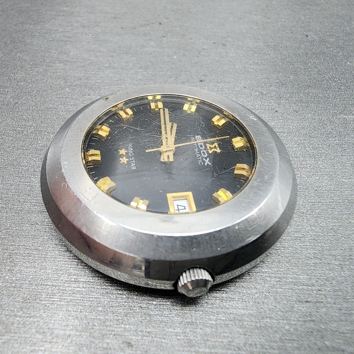 Edox King Star Automatic Watch Men 40mm Black Dial Silver Tone