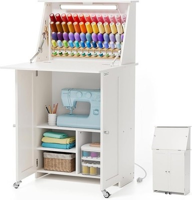 Crafit Sewing Table with Under Cabinet Lights Charging Station